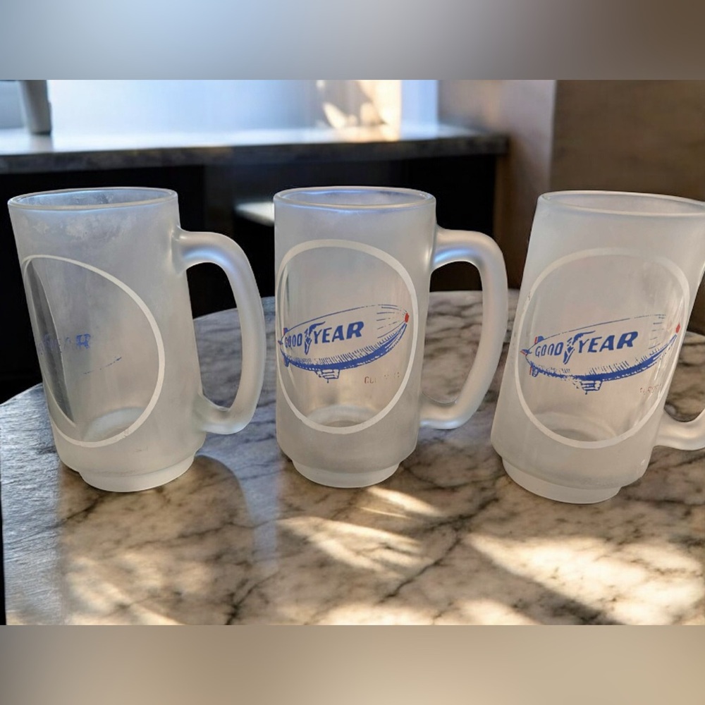 Goodyear Frosted Glass Mugs - Set of 3